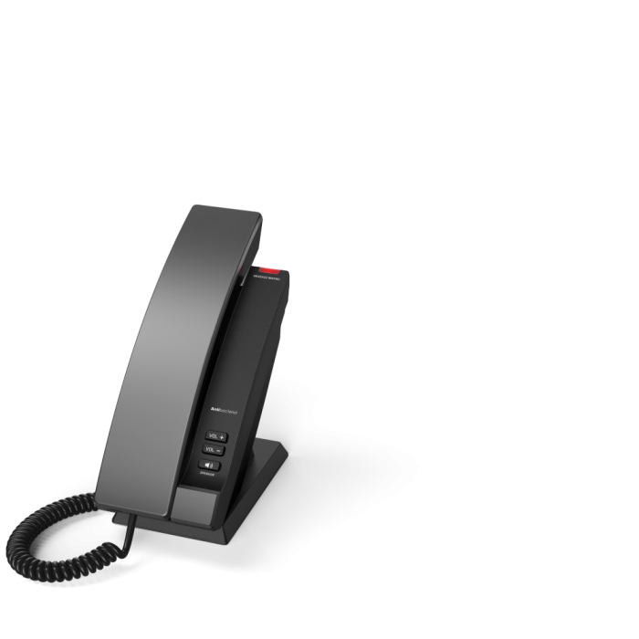 SNOM HD100 IP telefon sa 2 LED indikatora, integrisanim PoE, 1 SIP nalog, 2 mrežna kabla u pakovanju 3 tastera za audio funkcije i na bazi i na slušalici