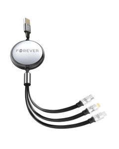 Forever 3u1 (USB-Lightning)+(2x USB-C) 1,2m 100W Kabal crni nudi brzo punjenje i prenos podataka praktično je re&scaron;enje za razne uređaje.