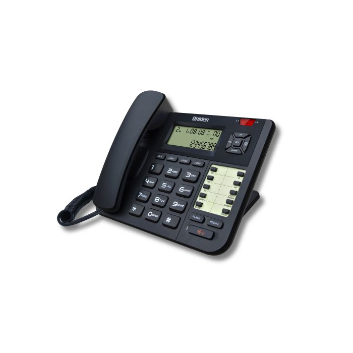 Uniden AT8502 Žični Telefon sa dvorednim ekranom, spikerfonom, identifikacijom poziva i mogućnošću montiranja na zid, pogodan za dom, kancelariju, hotel.