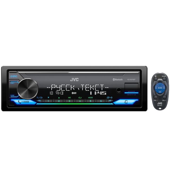 JVC KD-X375BT Auto radio sa daljinskim upravljačem, snage 4x 45 W, LCD ekranom, AUX I USB ulazom i promenjivom bojom osvetljenja tastera.  