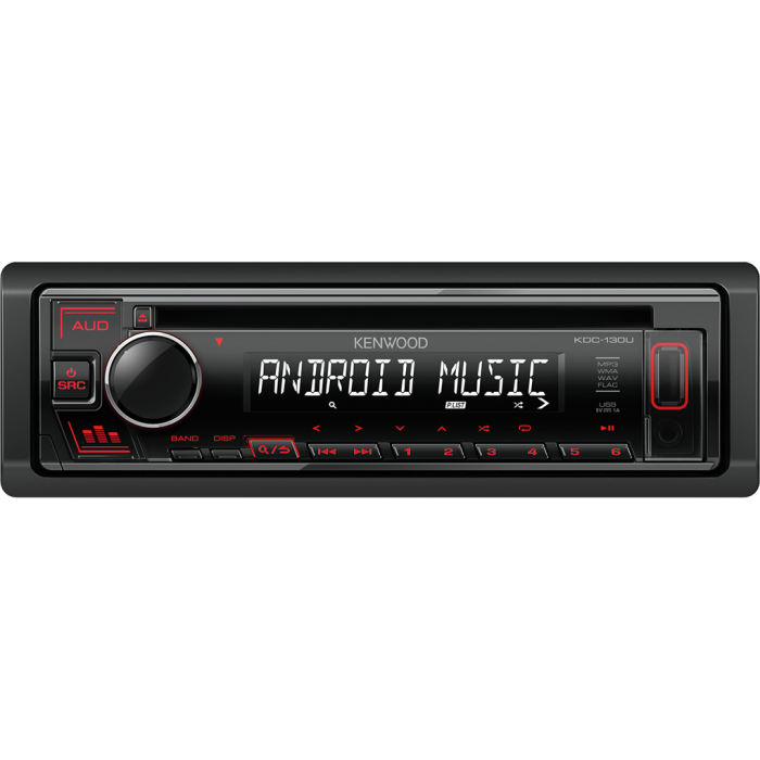 Kenwood KDC-130UR Auto radio snage 4x50W sa prednjom pločom koja se skida, USB konektorom, kompatibilan sa iOS i Android uredajima, LCD displejom itd.