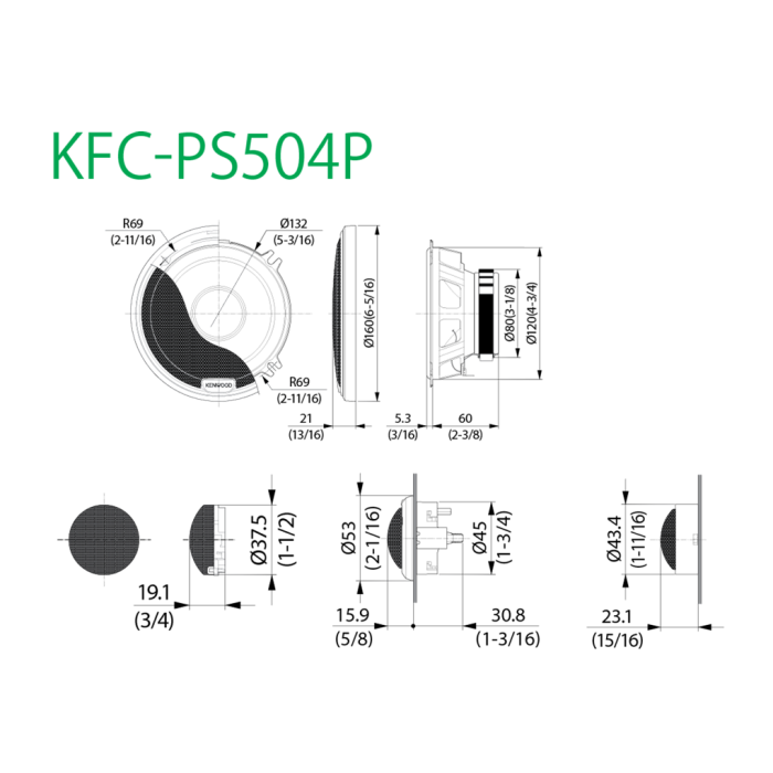 Kenwood KFC-PS504P Auto zvučnici 2-sistemski odvojeni paket komponentnih zvučnika, maksimalne ulazne snage od 240W, nominalne ulazne snage 45W.