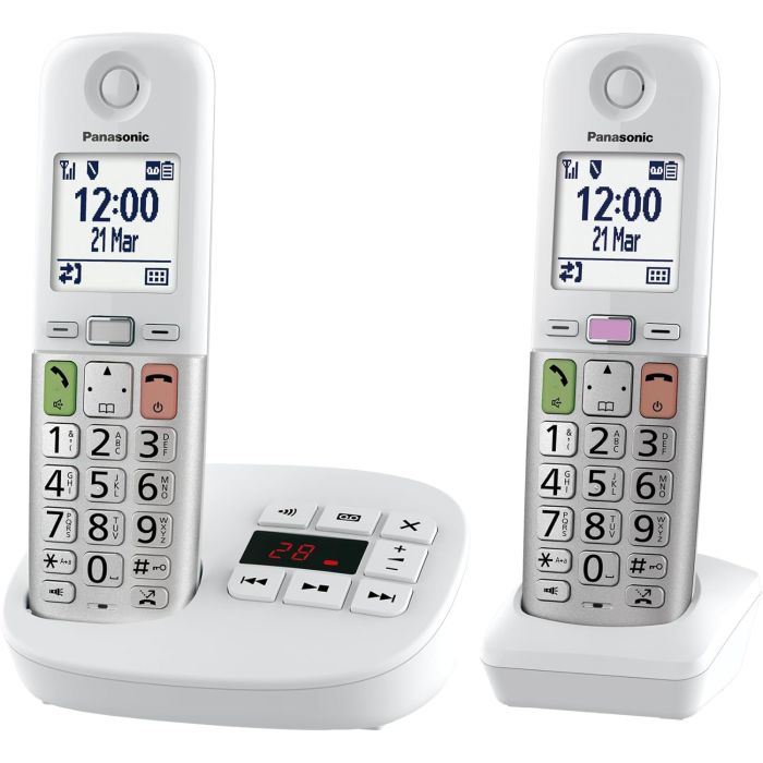 Panasonic KX-TGU432EXW Bežični telefon sa sekretaricom, dve slušalice,  ekranom od 2,1 inča (5,3 cm),  i tasterom za blokiranje neželjenih poziva...