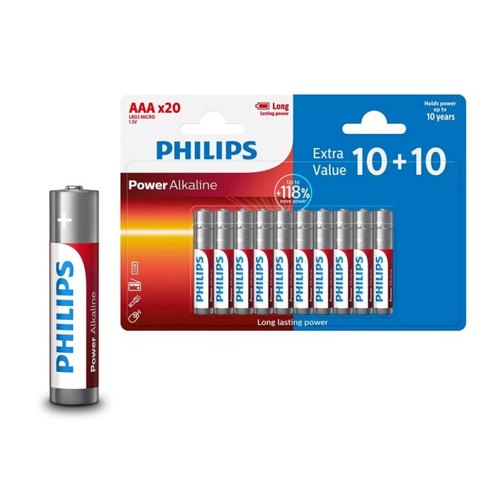 Philips AAA LR03 Blister 10+10 Alkalne baterije zadovoljavaju najviše standarde kvalitete i nude izvrsnu pouzdanost. U pakovanju 10+10 komada.