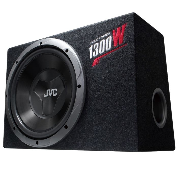 JVC CS-BW120 Subwoofer sa bass-reflex kutijom dimenzija 486 mm x 342 mm x 269 mm, maksimalne ulazne snage 1300W,  nominalne snage 150w RMS