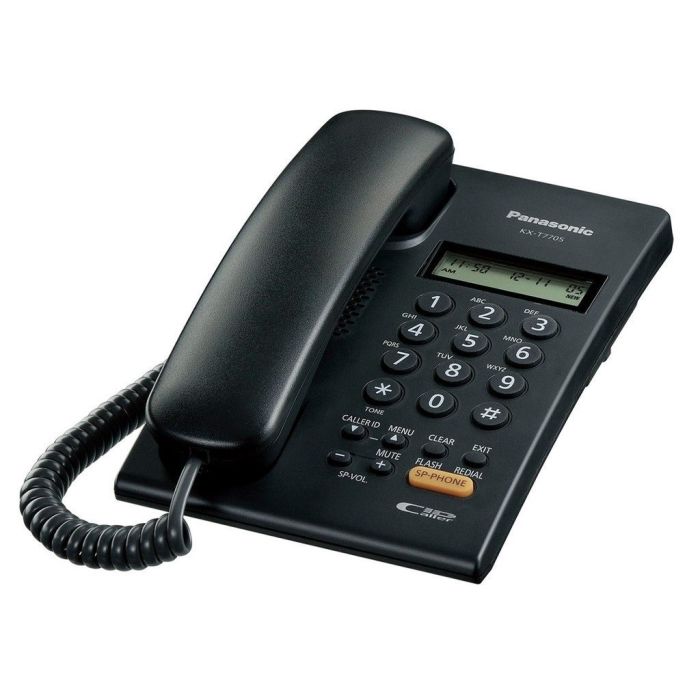 Panasonic KX-T7705X-B Žični telefon sa  LCD ekranom u dva reda (16 cifara), caller ID, Redial, spikerfonom i mogućnošću  zidne montaže.