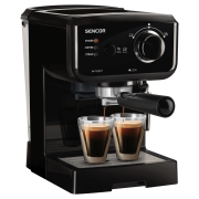 Sencor SES 1710BK Espresso aparat sa pumpom kapaciteta 15 bara, filterom od nerđajućeg čelika i metalnom pločom za grejanje šoljica.
